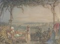 Pascha und Dienstmädchen auf einem Balkon in Pera mit Blick auf Konstantinopel Amadeo Preziosi Neoklassizismus Romantik